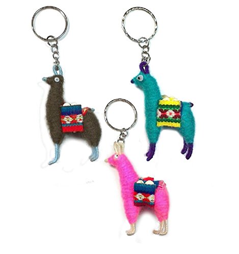 3 Original Llama Key Chains from Peru - Animal inspired Key Ring (random colors)
