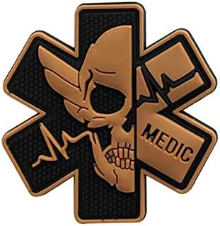 Ohrong Medic Rubber Patch 3D PVC Emblem Tactical ACU EMS EMT MED Paramedic First Aid Morale Skull Military Hook Fasteners Badge for Bag Backpack First Aid Kit Pouch (Black-Red)