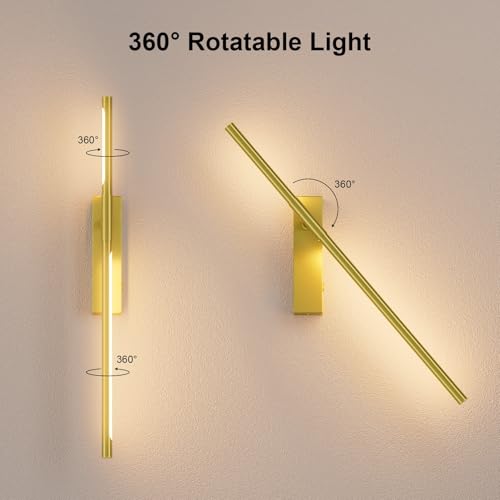 Image of Battery Operated Wall Sconces with Remote Control, 5W 5000mAh Dimmable Wireless Wall Sconces Set of 2, Rechargeable Wall lights Indoor for Living Room Bedroom Hallway, 25.2inch, 2 Pack,Gold
