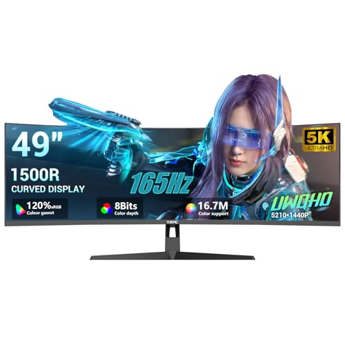 Image of 49 inch inch Curved Ultrawide Gaming Monitor DQHD 5120x1440 165Hz 32:9 1500R 120% sRGB FreeSync,HDR10,PIP /PBP,1ms MPRT,Eye Care,HDMI 2.1 * 2, DP1.4 * 2, VESA(100mm*100mm) Wall Mount Ready