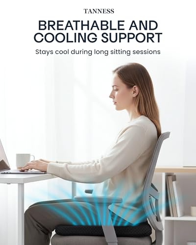 TANNESS - Large Gel Seat Cushion for Long Sitting – 45x45cm, Orthopedic Memory Foam Support Cushion for Sciatica, Tailbone and Hip Pain - Pressure Relief on the Back - Image 3