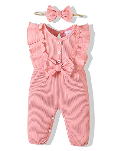 Mioglrie Newborn Baby Girl Clothes Romper Onesie Cute Infant Girl Clothes Ruffle Newborn Girl Clothes Cotton Baby Girl Outfits Gifts Pink 0-3 Months Baby Girl Clothes