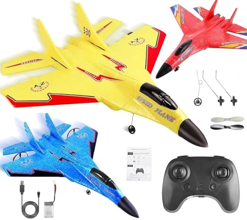 Image of Amitasha Remote Control Airplane for Kids & Adults, EPP Foam RC Glider Jet Aircraft with Automatic Balance Gyro, Night Lights, Stunt RC Gifts for Boys