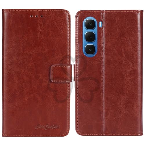 TienJueShi Brown Book Stand Retro Flip Leather Protector Phone Wallet Gel Cover Etui TPU Silicone Case For Infinix Hot 60 60i 4G