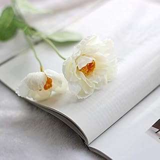 Artificial and Dried Flower Artificial Silk Poppies Flowers 2 Heads Fake Leaf Silk Poppy Flower for Wedding Party Home Festival Decoration - ( Color: White )