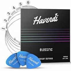 HAVENDI® Guitar Strings electric guitar – brilliant sound quality strings made of steel for electric guitar coated with nickel (6 string set) incl. 3 picks - Les Beatles, Paul McCartney, John Lennon, RIngo Starr, George Harrison