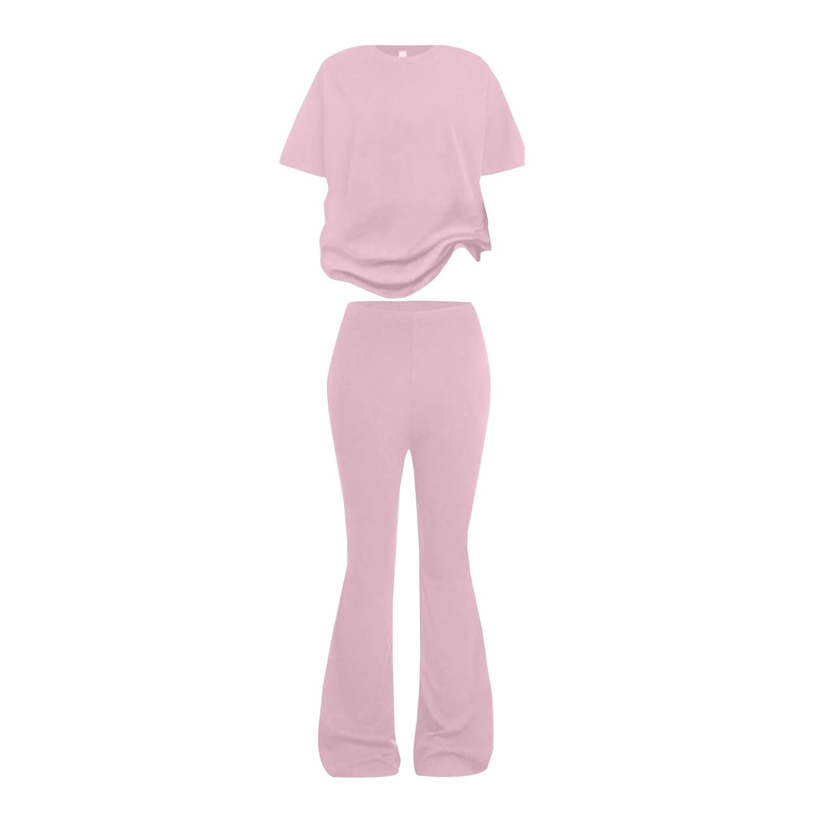 Jogginganzug Mädchen Kurzarm T-Shirt und Bootcut Jogginghose Girls Teilig Einfarbig Casual Sportanzug Baumwolle Trainingsanzug Teenager Tracksuit Activewear Outfit
