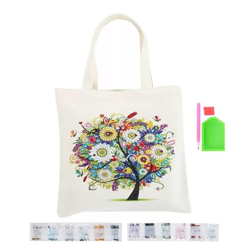 TAOZHUGONG Bolsa de la compra de pintura de diamantes, bolsas de la compra de punto de cruz, 5D DIY, Blanco