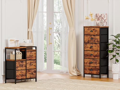 Furnulem TYDS-6D003-RUSTIC BROWN-1 Tall Dresser With 6 Drawers,Vertical End Table And Nightstand For Bedroom,Industrial Dorm Bedside Furniture thumb #6