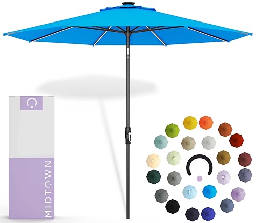 Image of Midtown Umbrellas LED Swilt - 9 Ft Solar LED Patio Umbrella, Cobalt Canopy
