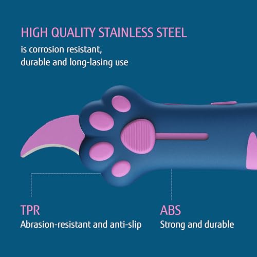 MEOWKIT Cuttermesser, versenkbare Boxöffner mit Antihaftbeschichtung Edelstahlklinge und Katzenpfotengriff, Universalmesser zum Öffnen von Box, Umschlag, Briefe und Gutscheine (Pfauenblau)