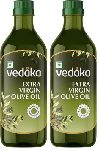 Image of Amazon Brand - Vedaka Extra Virgin Olive Oil | 1L | Ideal For low heat cooking like Sauteing, Grilling & Salad Dressing (Pack of 2)