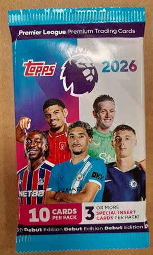Topps Premier League 2025/2026 Collectible Football Trading Cards, Box of 28 Packs with 10 Cards/Pack (280 Cards) with 3 or more Special Insert Cards per Pack, Officially Licensed Product
