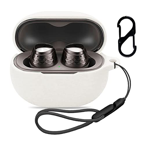SoundPEATS Engine 4 用 ケース カバー (カラビナ付き+ストラップ付き )【NOUKAJU】ワイヤレス イヤーホン シリコン 保護ケース 落下防止 キズ防止 耐衝撃 装着充電可能 防水 防塵 (ホワイト)