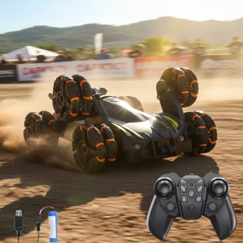 Image of VikriDA 6 Wheel Stunt RC Car for Kids | 2.4GHz Remote Control Toy Car with Lights, Spray Function, 360 Spin, High-Speed Off-Road Stunt Car - Matte Black
