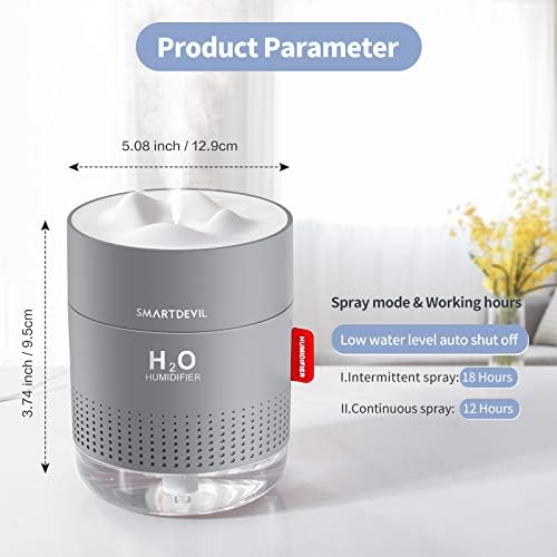 SmartDevil Humidifiers 500ml Cool Mist Humidifier Air Humidifier Whisper Quiet USB Humidifier with Night Light, Waterless Auto Shut-Off, for Home Baby Bedroom, Yoga, Office, Travel
