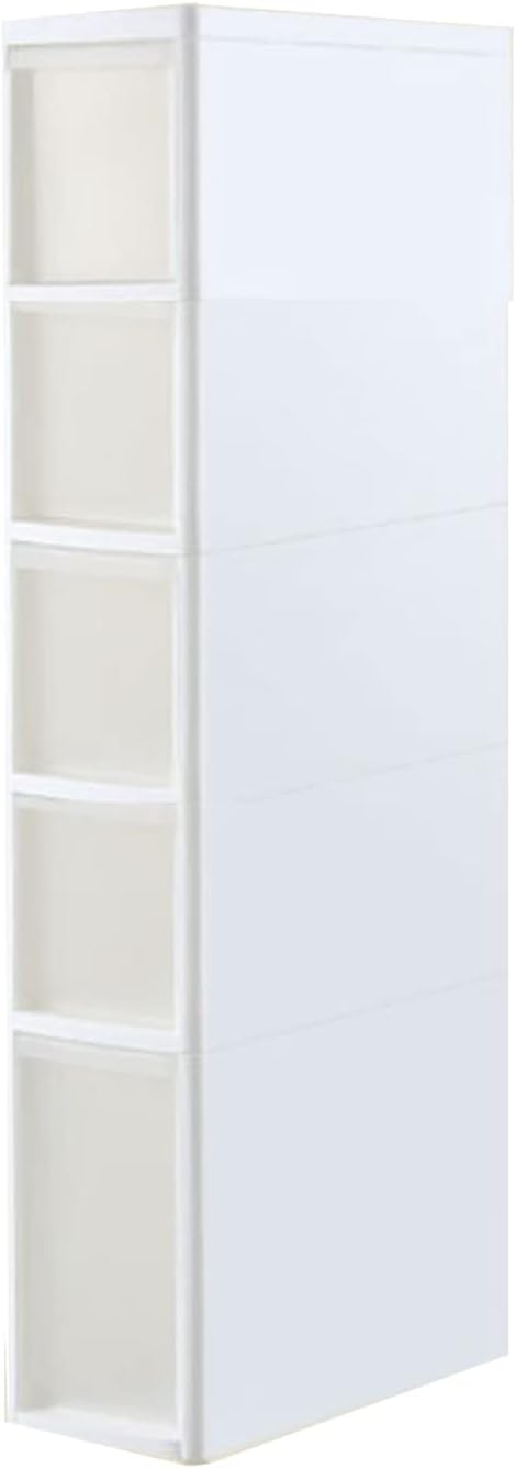Slim Veal Rolling Bathroom Storage Cabinet with 6 Baskets, Plastic Organizer Unit for Small Spaces, Mobile Trolley for Easy Access and Space-Saving Solutions