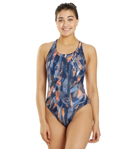 Image of Sporti Wide Strap Athletic One Piece Swimsuit for Women - Graphic Design Pattern - Swim Team Bathing Swimsuit for Competiton