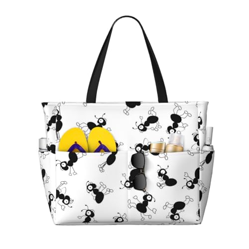 Sac cabas de plage grand volume avec poignées renforcées et motif fourmis