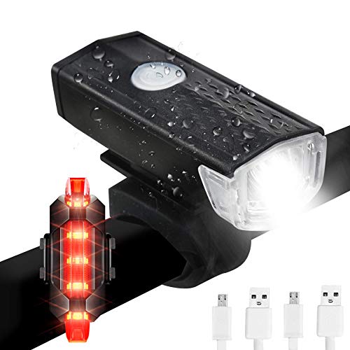 GUQE Bike Light Set, USB Headlight IPX6 Waterproof Runtime 10+ Hrs Super Bright Rechargeable Front Lights 800 LM Increase Visibility Safety and Tail Light