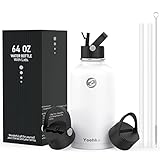64 OZ Sports Water Bottle with Straw&3 Lids, Yoehka Vacuum Insulated Stainless Steel Thermo Mug,...