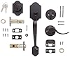 Amazon Basics Front Door Lock Set, Handleset with Shelby Lever, Level Door Handle, Exterior, Single Cylinder Packs, Oil Bronze, 1-Pack