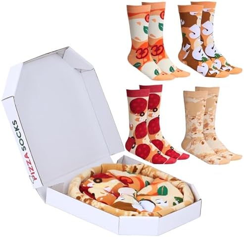 4 Pairs Pizza Socks in a Box with 2 or 4 Designs - One Size Fits ...