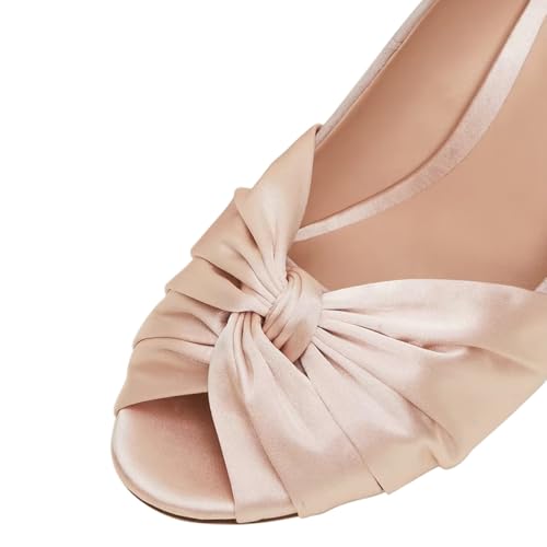 Pazzion Womens Peep Toe Mid High Heel Pumps Slip On Stiletto Heels Knots Shoes for Daily Wear Working Outfit Size 4-16 US3