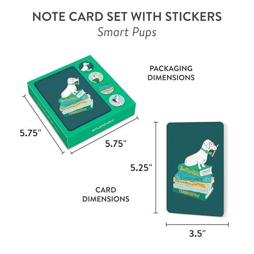Image of Studio Oh! Smart Pups Blank Note Cards with Envelopes & Stickers, Assorted Stationery Set (12 Cards, 13 Envelopes), 3.5 inch x 5.25 inch, Cute Dog Thank You & Birthday Cards, 250 GSM Paper, Decorative Box