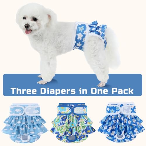 Image of Washable Dog Diapers Female 3 Pack Reusable Highly Absorbent Puppy Diapers, Premium Doggie Diapers, Durable Leak-Proof Dot Doggy Diapers for Period Heat Incontinence Potty Training,XS