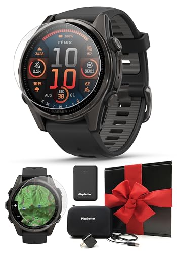 Garmin Fenix 8 AMOLED Sapphire (43mm, Carbon Gray DLC Titanium) Multisport GPS Smartwatch Gift Box Bundle - 1.3
