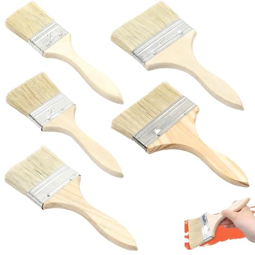 5 Stück Malerpinsel, Lasurpinsel Außen, Lasurpinsel, Flachpinsel, Flacher Pinsel mit Holzgriff, Pinsel für Holzöl und Lack, 5 Größen, für Lacke Lasuren Öle Wand-Farben