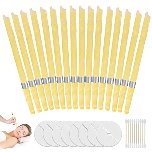 JHAZUN 10 Pièces Avec Bougie Oreille Nettoyante,Protection Bougies d’Oreilles,Auriculaires en Cire d’Abeille Naturelle et Biologique,Cônes de Bougie pour le Nettoyage d’Oreille Bloquée Kit