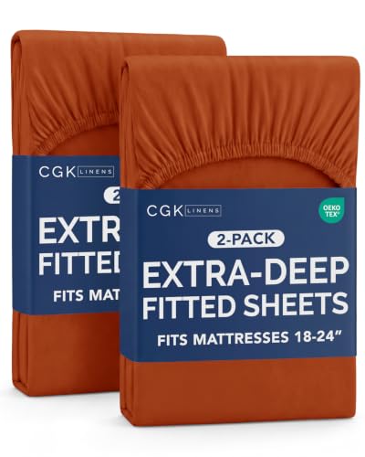 Image of CGK Linens 2 Pack Extra Deep Twin Fitted Sheets - Terracotta