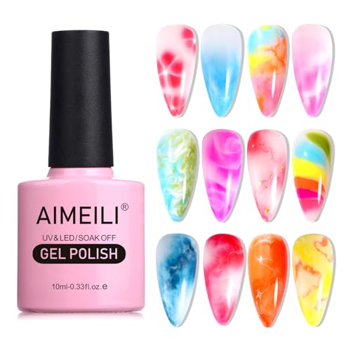AIMEILI Clear Blooming Gel Nail Polish, UV LED Blossom Gel Polish, Nail Blooming Gel for Nail Decoration, Spreading Effect, Nail Painting, Nail Art Design Manicure 10ml