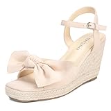 girgod Espadrilles Wedge Sandals for Women Bow Platform Wedges Heels Open Toe Ankle Strap Summer Wedding Wedges