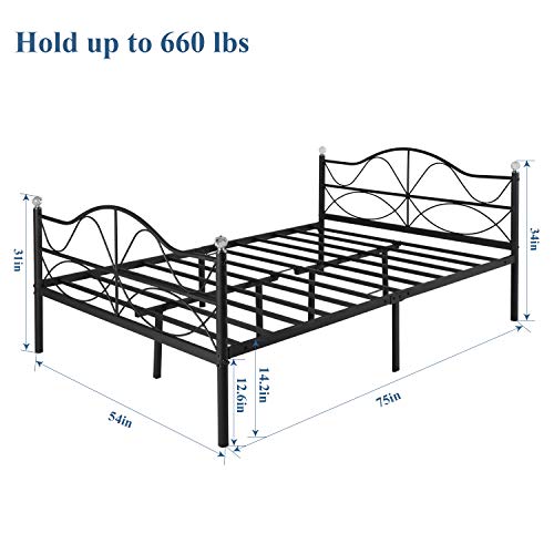 Vecelo Full Size Metal Platform Bed Frame With Headboard, Heavy Duty Steel Slat Support/No Box Spring Needed Mattress Foundation/Underbed Storage Space, Deluxe Crystal Ball Decor #TOP1