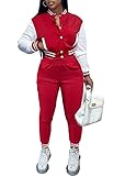 KELOVEPAN Sweatsuits for Women Set 2 Piece Patchwork Tracksuits Long Sleeve Button Down Crop Bomber