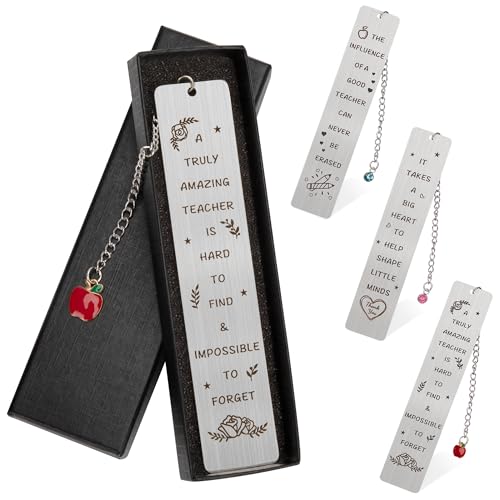 Newellsail Marcapáginas de Acero Inoxidable Regalos de Agradecimiento para Profesores Regalos Personalizados para Maestros para Jubilación, Navidad, Cumpleaños 3 Piezas (Estilo A)
