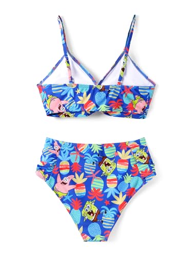 SPONGEBOB SQUAREPANTS Women's Bikini Swimsuit, Two-Piece UPF 50+ Quick-Dry Bathing Suit, Cartoon Print Beachwear, Summer Swimwear, Blue Medium — view 3