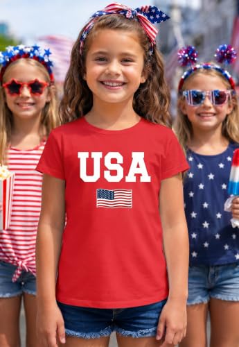 Image of Tstars Fitted Tee for Girls 4th of July Shirt | Patriotic American Cute Kids Heart Graphic Horse T-Shirt