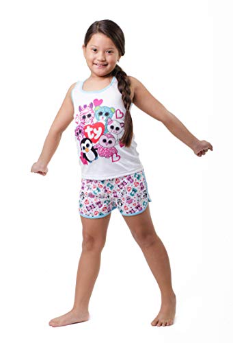 TY Beanie Boo Girls' Little Beanie Boo Sporty Mesh Pajama Short Set, White, 6/6X
