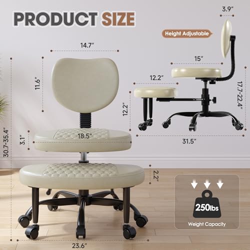 Image of Cross Legged Office Chair, 360 Swivel ADHD Chairs for Adults, Height Adjustable Ergonomic Cross Legged Office Chair with Wheels, Wide Cross Legged Chair for Meditation, Yoga (Beige)
