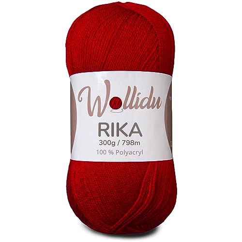 Wollidu Rika Fio para tecer e tecer (300 g, 798 m, 100 % poliacrílico), cor vermelha