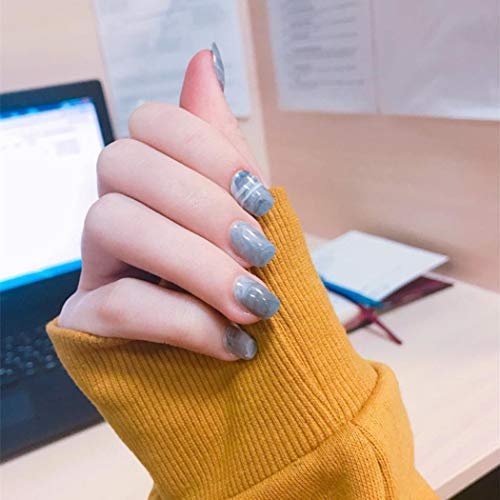 Jovono Glossy Press on Nails Gray Short Oval Fake Nails Artificial Full Cover False Nails for Women and Girls (24Pcs)