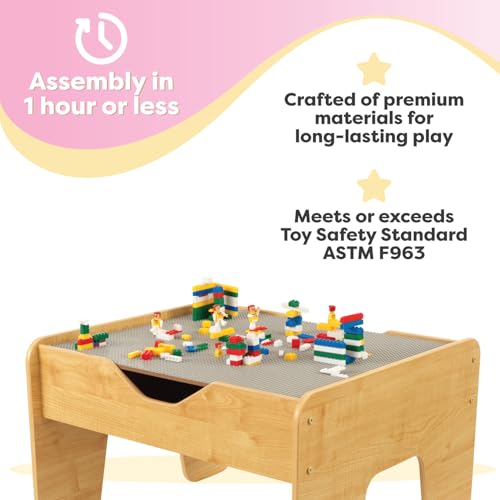 kidkraft reversible wooden activity table with board with 195 building bricks  gray amp natural gift for ages 3