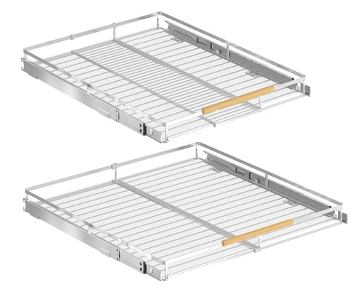 SANNO Verbrauchbare Ausziehbare Schrank-Organisator Schwere unten Montierte gleitende Schrankregal für Küche Speisekammer, Chrom, 2Packungen