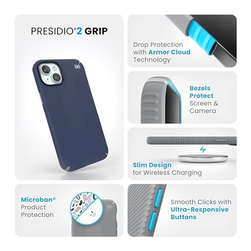 Image of Speck iPhone 15 Plus Case - Presidio2 Grip Blue /Grey - 6.7 inch
