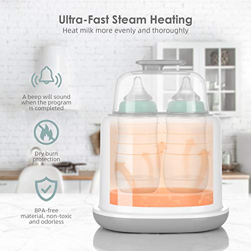 Double Bottle Warmer, Amzdeal 6 in 1 Baby Bottle Warmer & Steri-li-zer with LED Display Timer, Ultra-Fast Heating,Defrost, Touchscreen Smart Thermostat Warmer for Food Milk Heating, BPA Free - Thumbnail 2