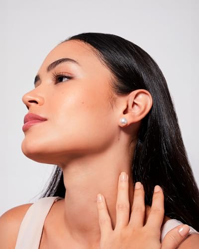 Women Pearl Earrings Freshwater Cultured Round White Pearls by Secret & You | Available in 6 sizes, from 6-6.5 mm to 11-11.5 mm | In 18 k Gold 750 stamp or in 925 Sterling Silver Rhodium Plated2